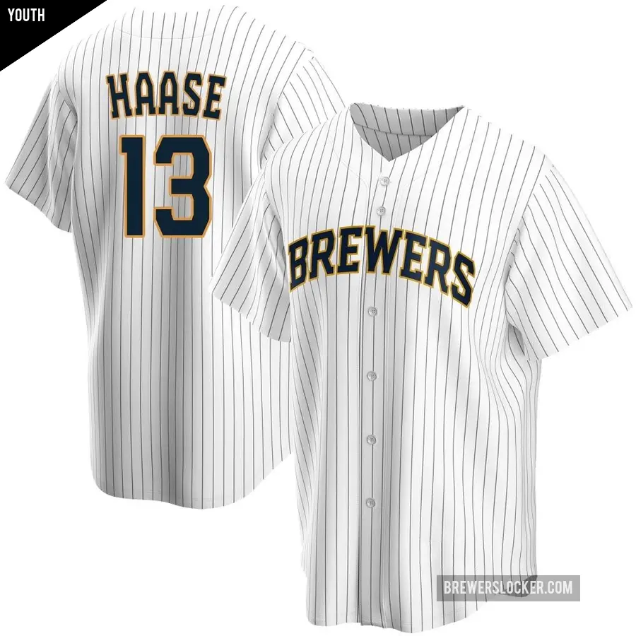 Youth Milwaukee Brewers ＃13 Eric Haase Replica White Home Jersey