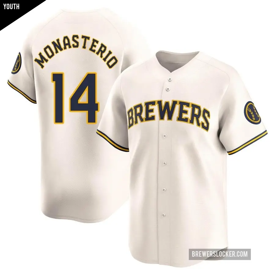 Youth Milwaukee Brewers ＃14 Andruw Monasterio Limited Cream Home Jersey
