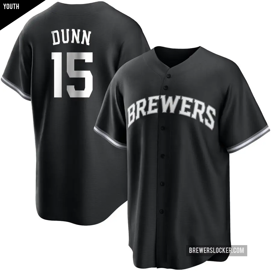 Youth Milwaukee Brewers ＃15 Oliver Dunn Replica Black/White Jersey