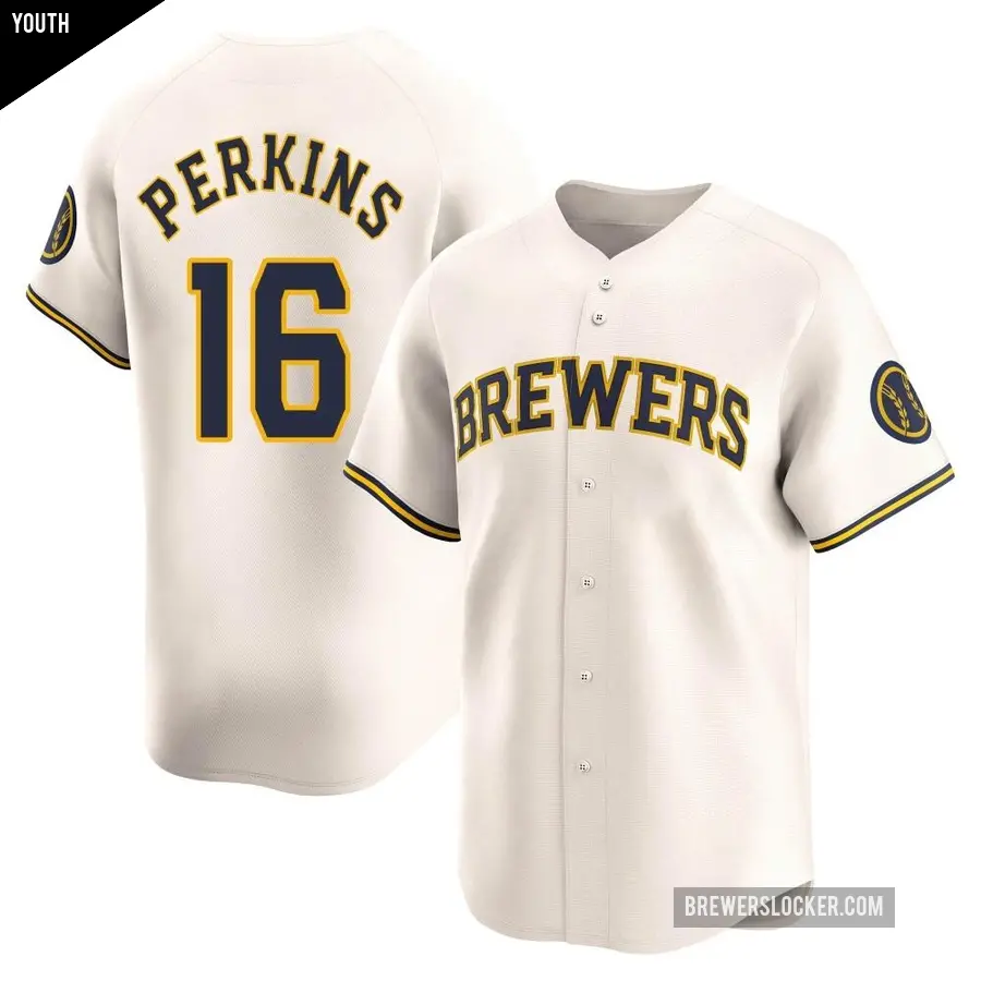 Youth Milwaukee Brewers ＃16 Blake Perkins Limited Cream Home Jersey