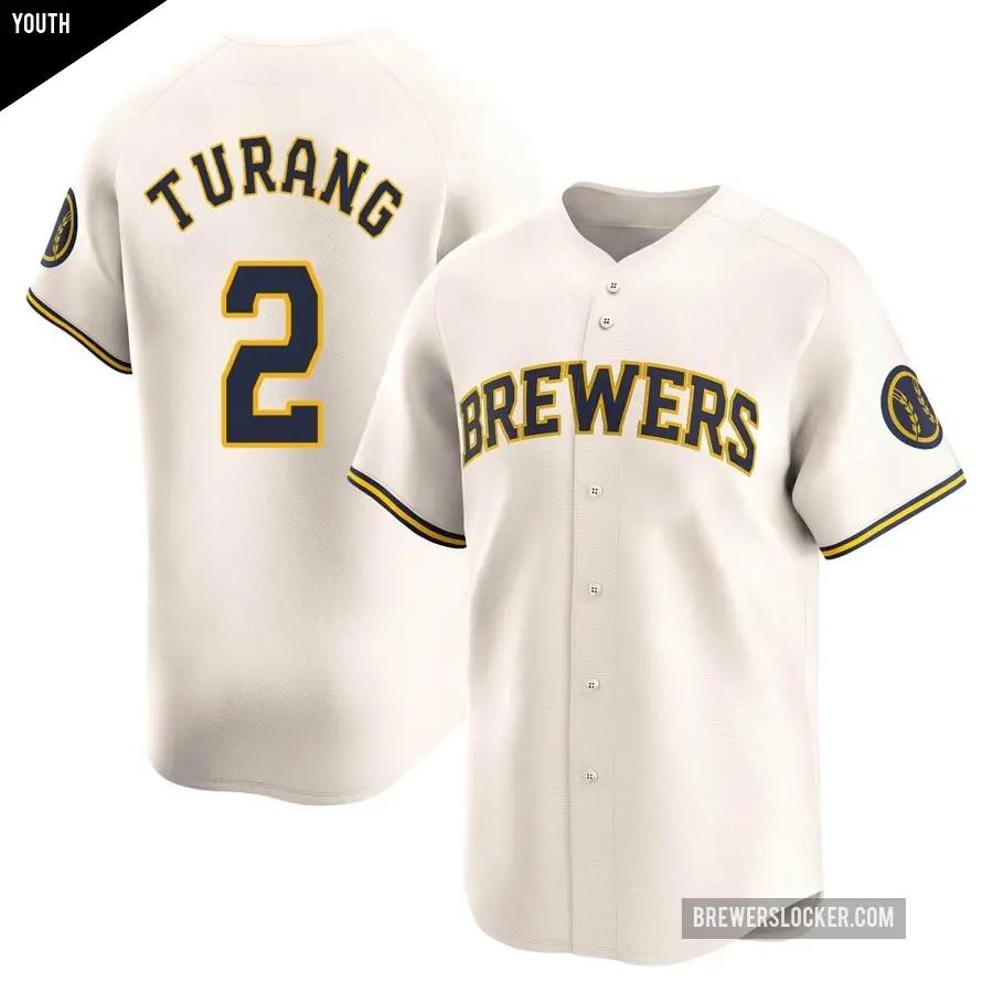 Youth Milwaukee Brewers ＃2 Brice Turang Limited Cream Home Jersey