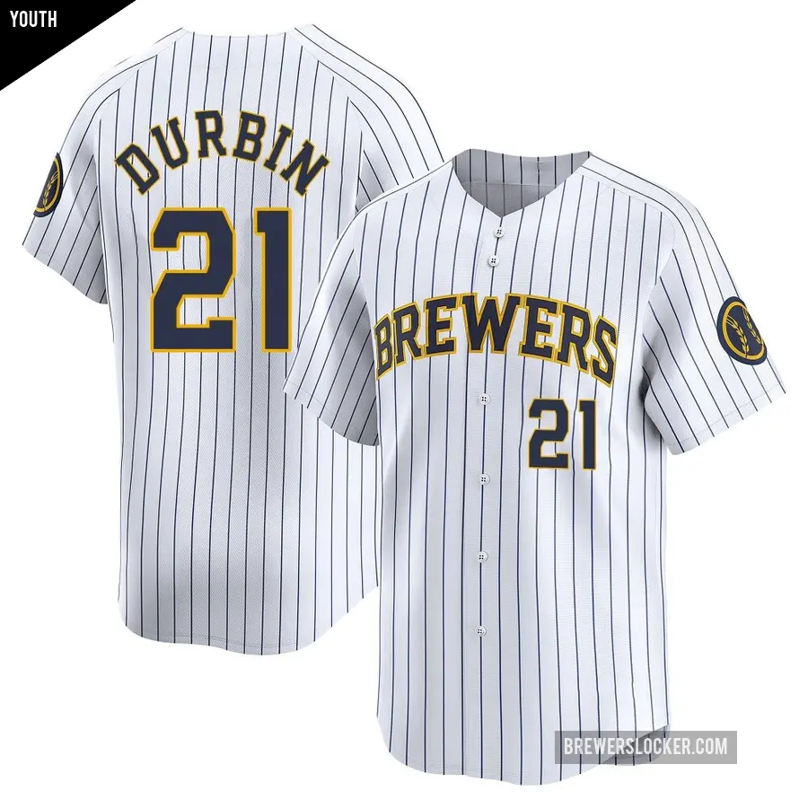 Youth Milwaukee Brewers ＃21 Caleb Durbin Limited White Alternate Jersey