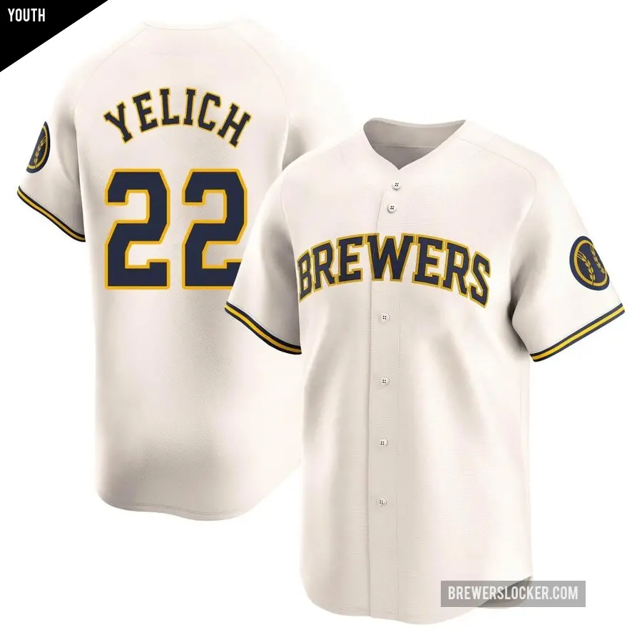 Youth Milwaukee Brewers ＃22 Christian Yelich Limited Cream Home Jersey