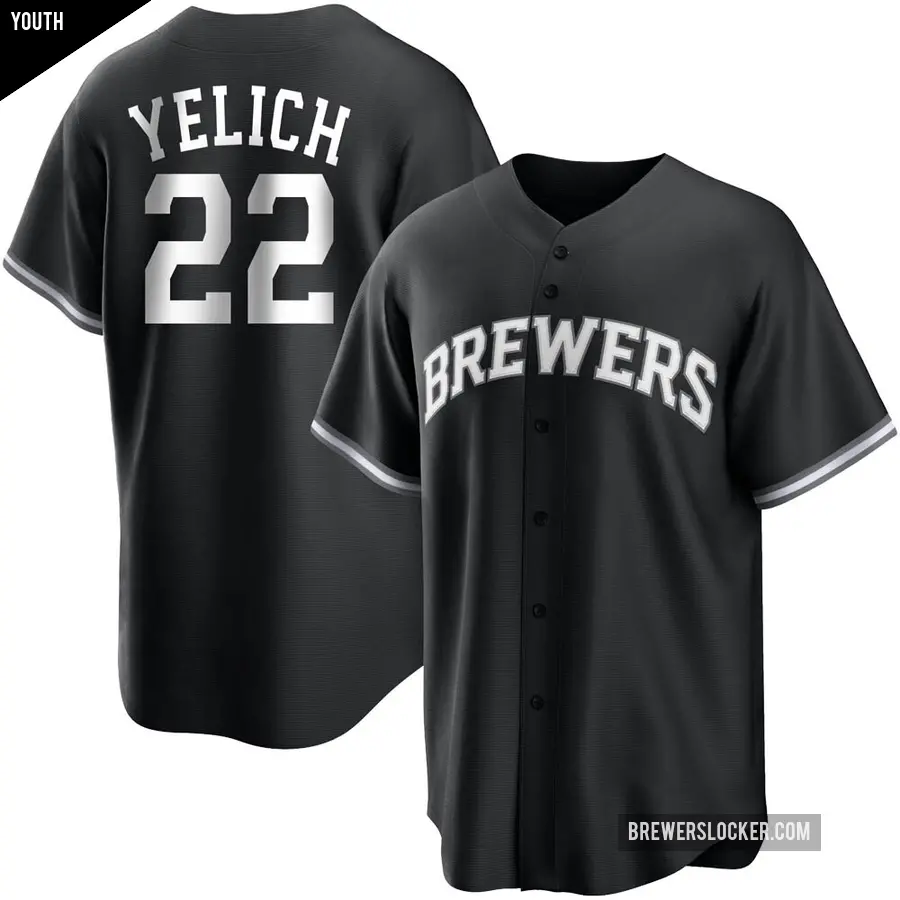Youth Milwaukee Brewers ＃22 Christian Yelich Replica Black/White Jersey