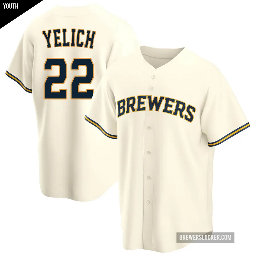 Youth Milwaukee Brewers ＃22 Christian Yelich Replica Cream Home Jersey