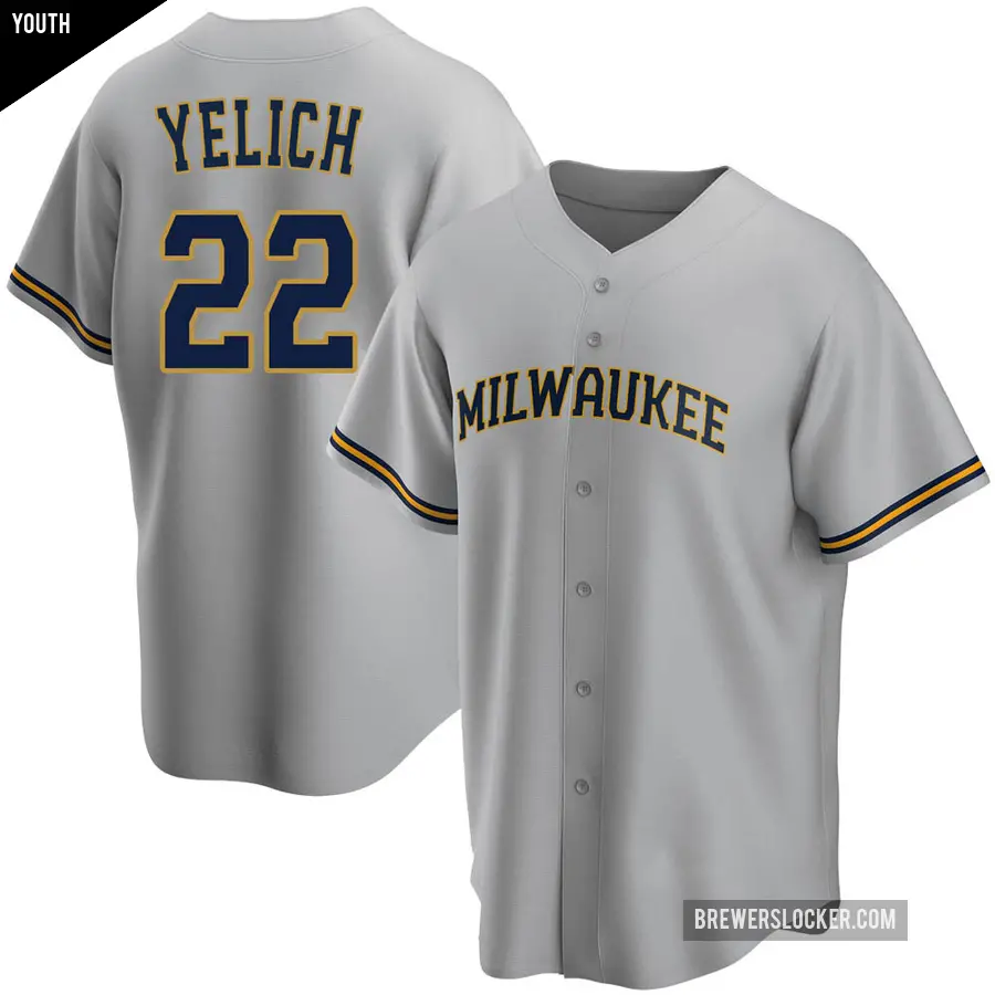 Youth Milwaukee Brewers ＃22 Christian Yelich Replica Gray Road Jersey