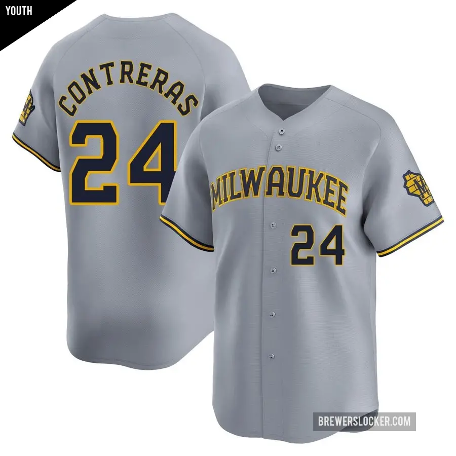 Youth Milwaukee Brewers ＃24 William Contreras Limited Gray Away Jersey