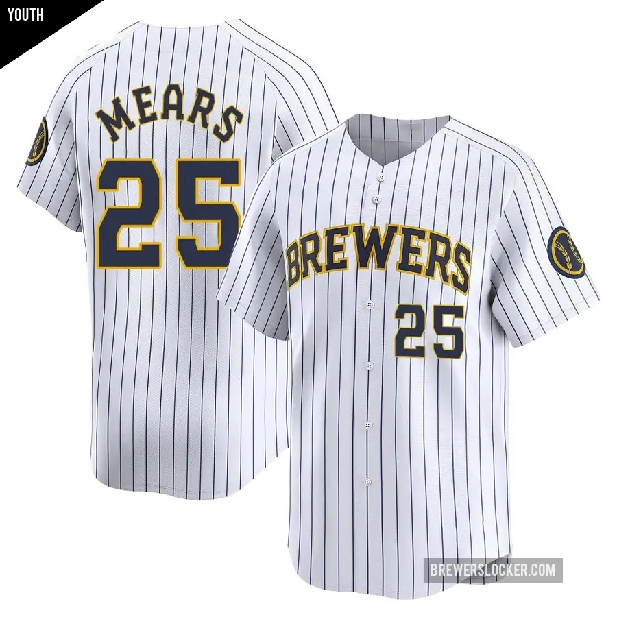 Youth Milwaukee Brewers ＃25 Nick Mears Limited White Alternate Jersey