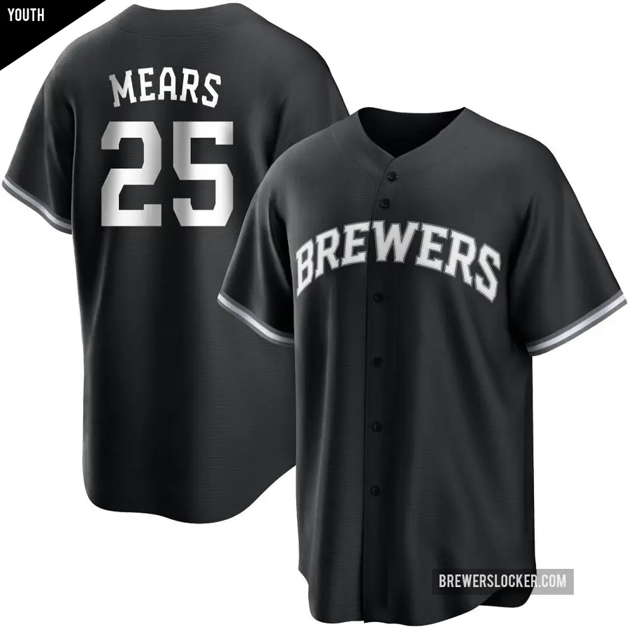 Youth Milwaukee Brewers ＃25 Nick Mears Replica Black/White Jersey