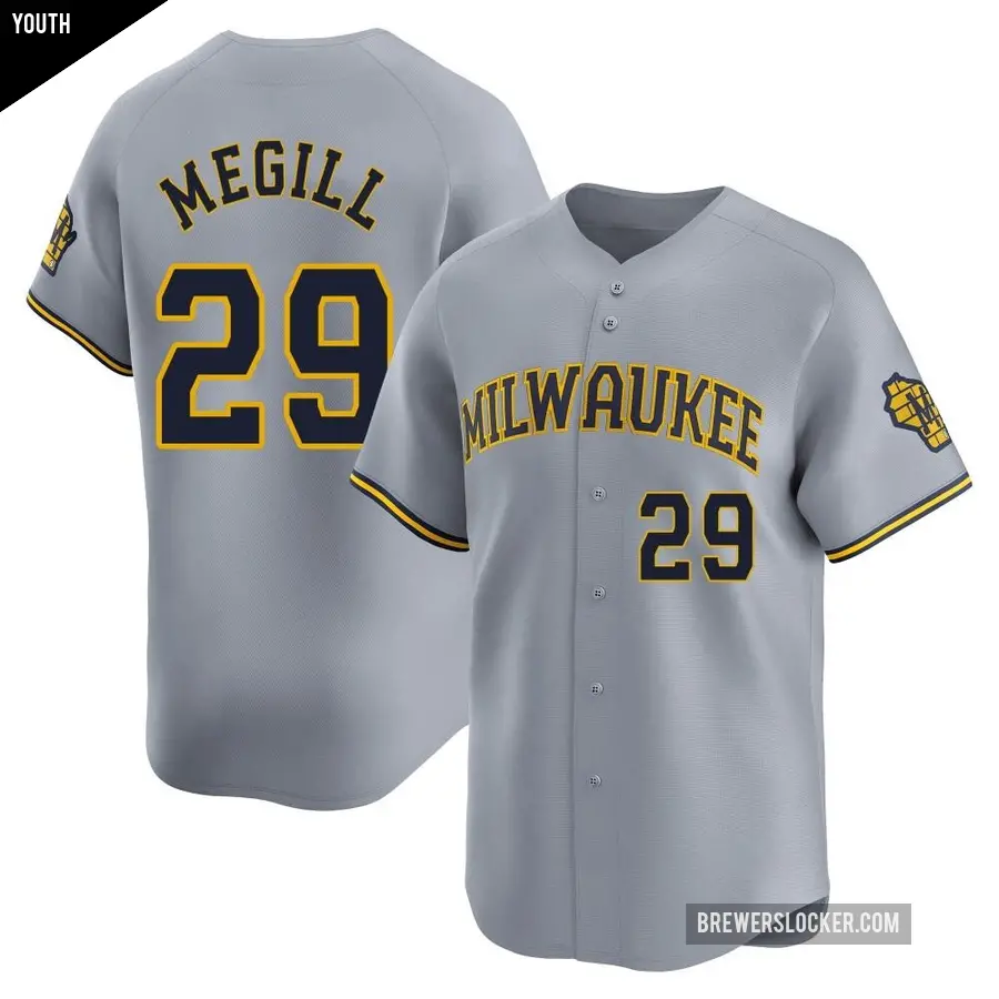 Youth Milwaukee Brewers ＃29 Trevor Megill Limited Gray Away Jersey