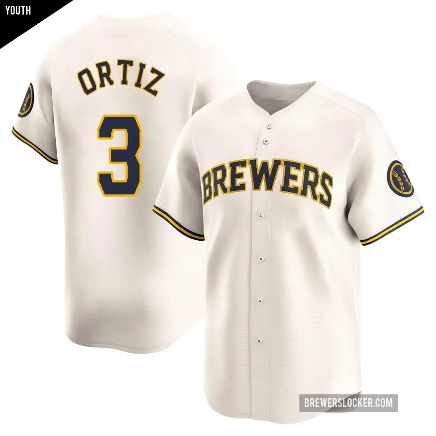 Youth Milwaukee Brewers ＃3 Joey Ortiz Limited Cream Home Jersey