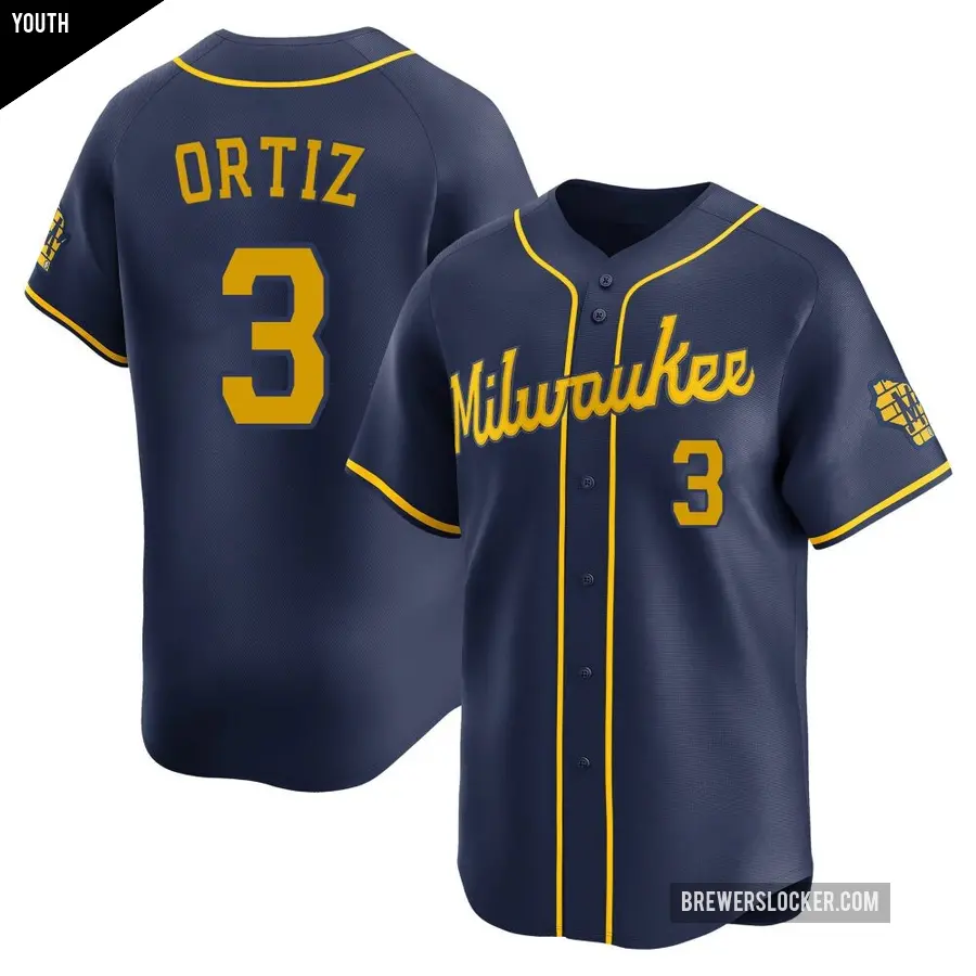 Youth Milwaukee Brewers ＃3 Joey Ortiz Limited Navy Alternate Jersey