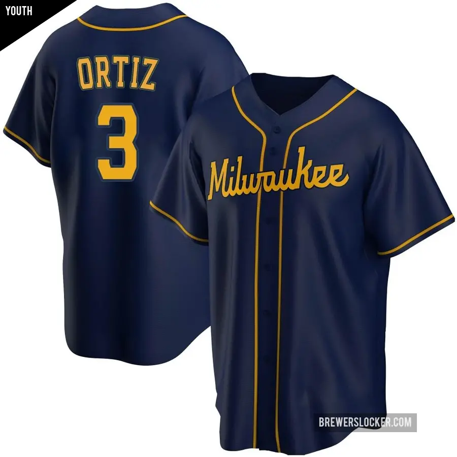 Youth Milwaukee Brewers ＃3 Joey Ortiz Replica Navy Alternate Jersey