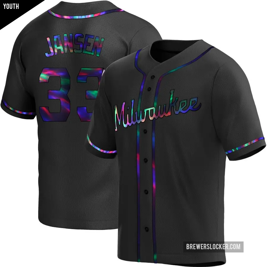 Youth Milwaukee Brewers ＃33 Danny Jansen Replica Black Holographic Alternate Jersey
