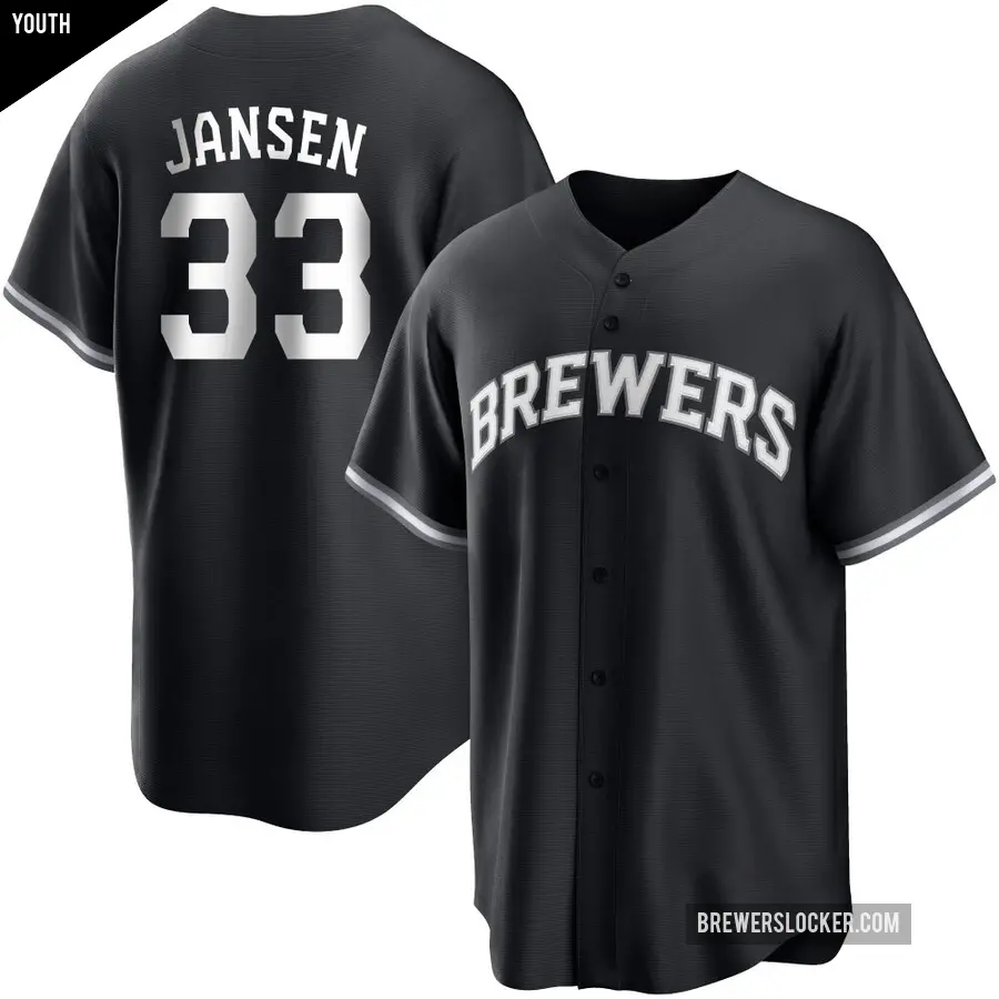 Youth Milwaukee Brewers ＃33 Danny Jansen Replica Black/White Jersey