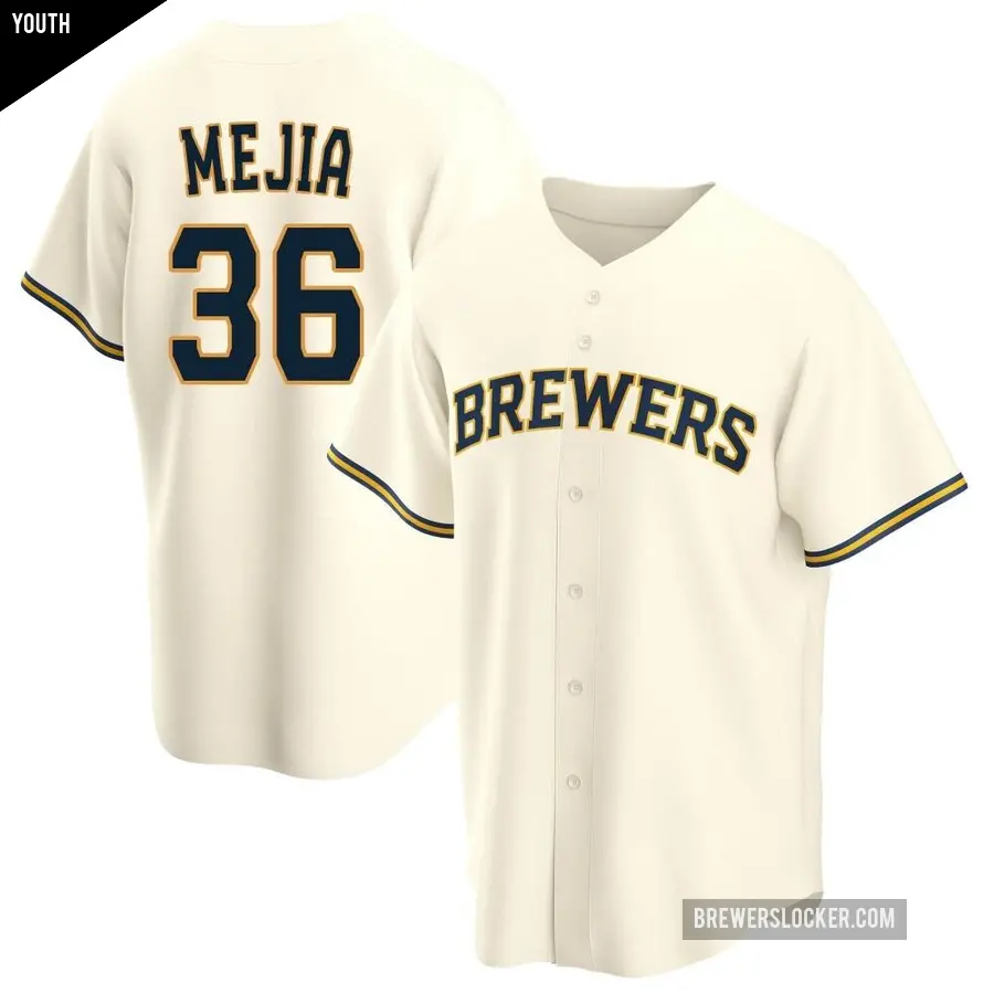 Youth Milwaukee Brewers ＃36 J.C. Mejia Replica Cream Home Jersey