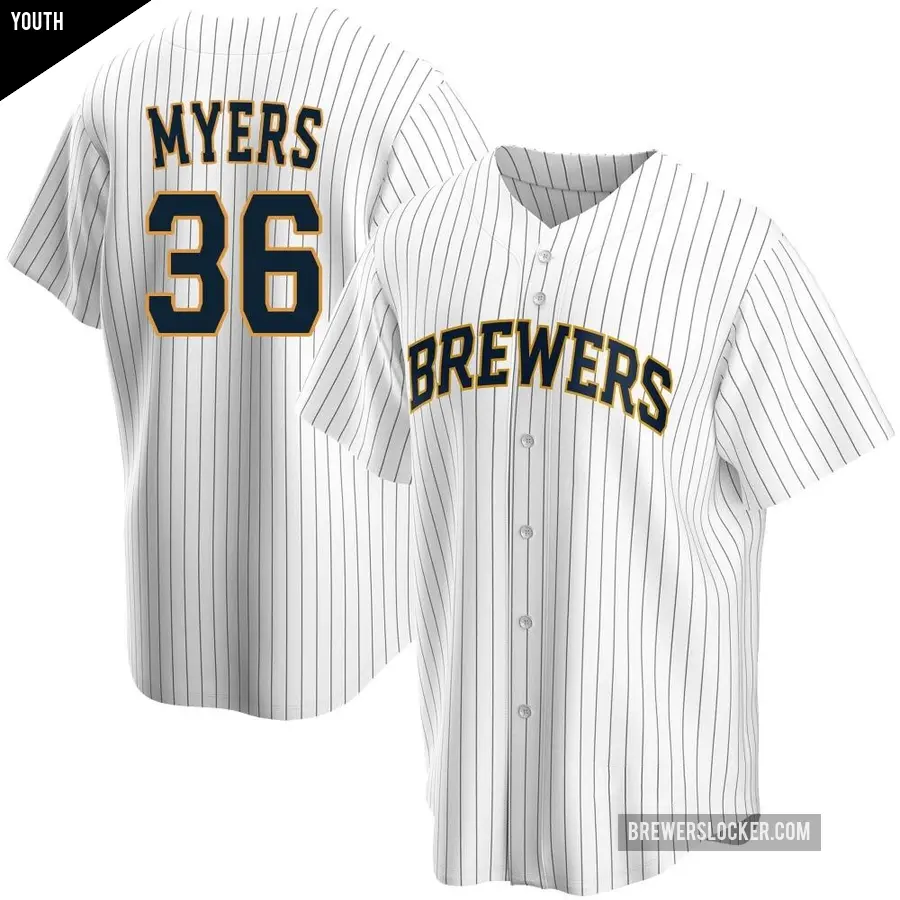 Youth Milwaukee Brewers ＃36 Tobias Myers Replica White Home Jersey