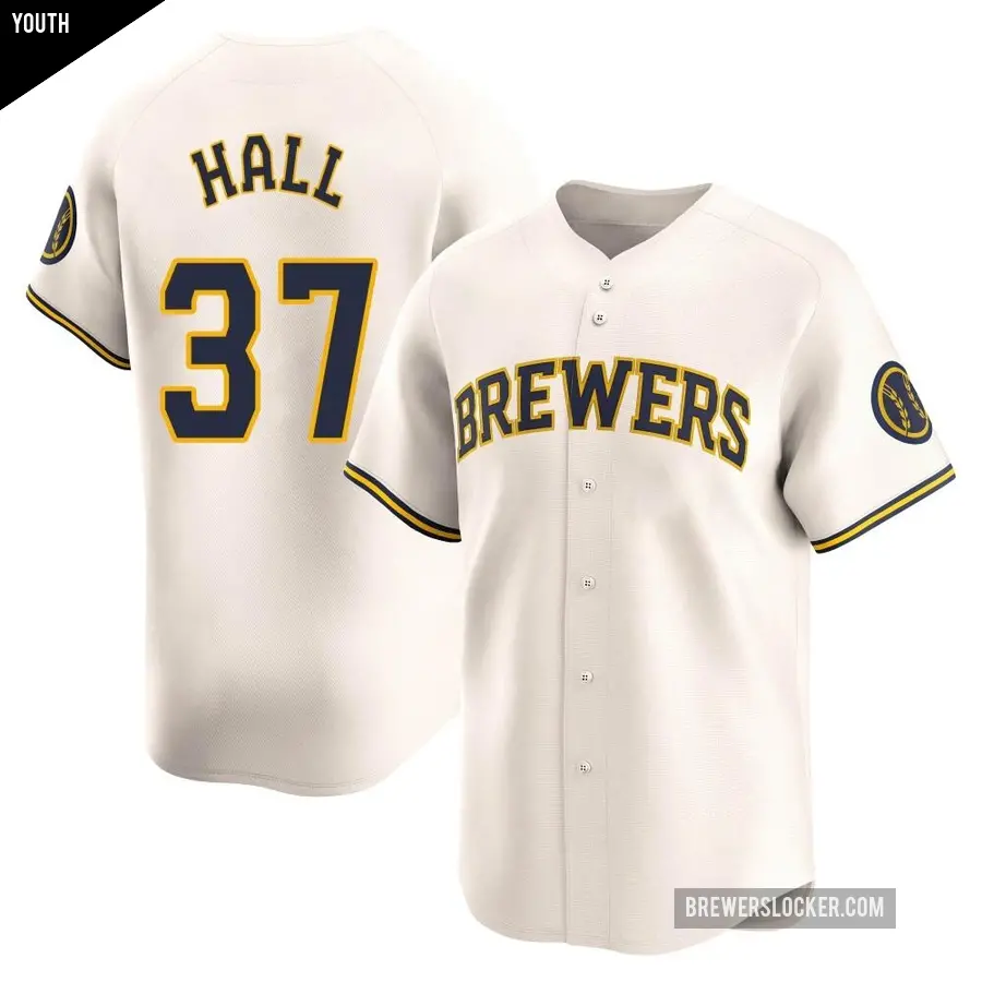 Youth Milwaukee Brewers ＃37 DL Hall Limited Cream Home Jersey