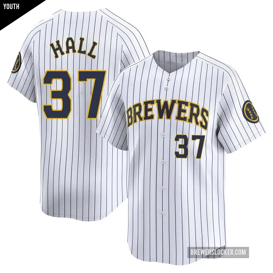 Youth Milwaukee Brewers ＃37 DL Hall Limited White Alternate Jersey
