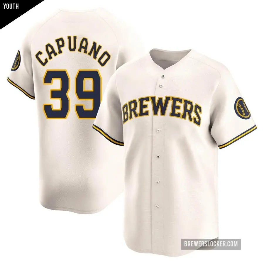 Youth Milwaukee Brewers ＃39 Chris Capuano Limited Cream Home Jersey