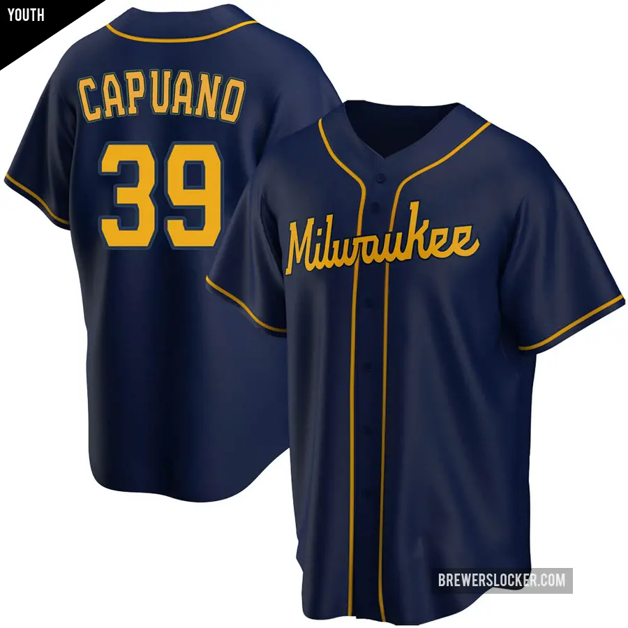 Youth Milwaukee Brewers ＃39 Chris Capuano Replica Navy Alternate Jersey