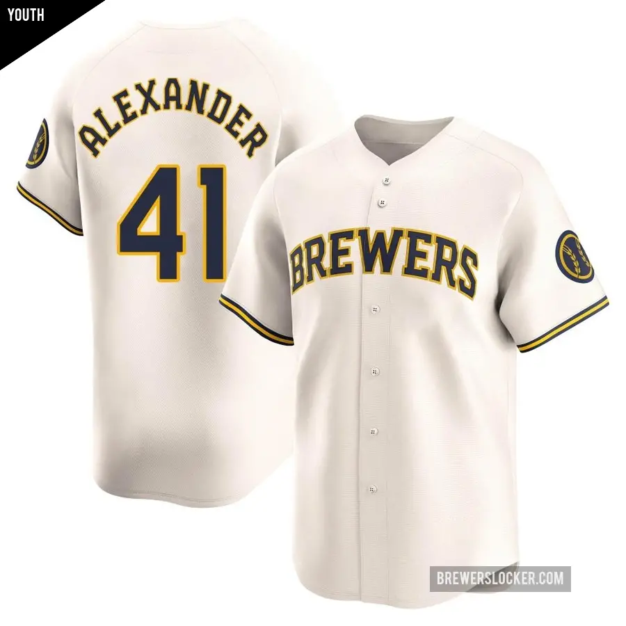 Youth Milwaukee Brewers ＃41 Jason Alexander Limited Cream Home Jersey