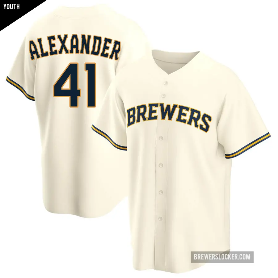 Youth Milwaukee Brewers ＃41 Jason Alexander Replica Cream Home Jersey
