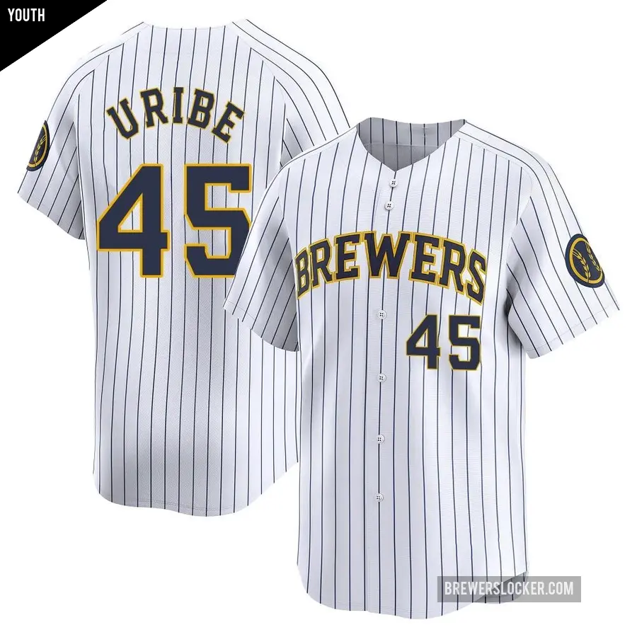 Youth Milwaukee Brewers ＃45 Abner Uribe Limited White Alternate Jersey