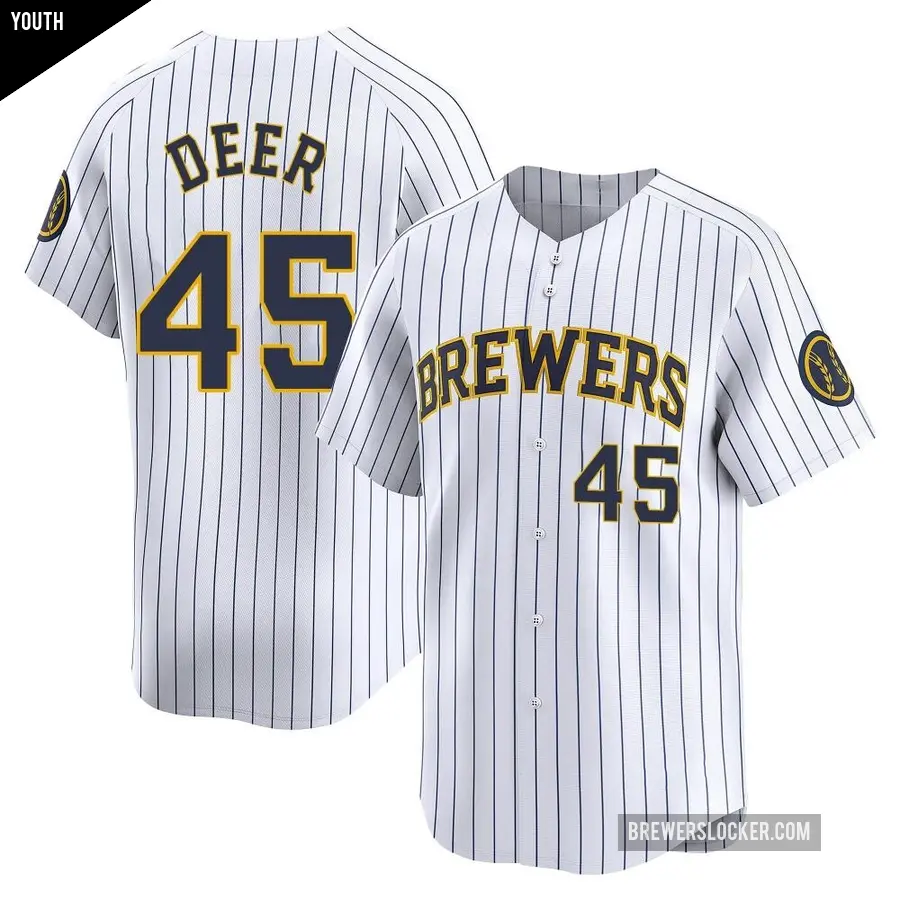 Youth Milwaukee Brewers ＃45 Rob Deer Limited White Alternate Jersey
