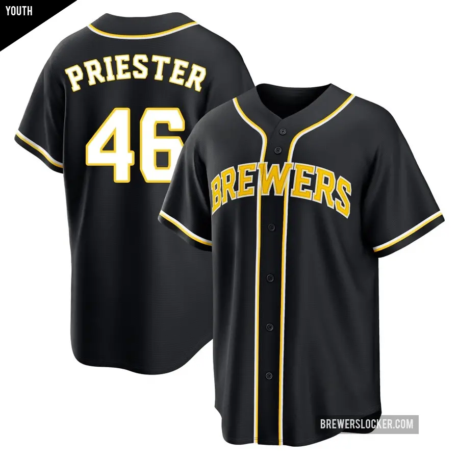 Youth Milwaukee Brewers ＃46 Quinn Priester Replica Black Fashion Out Jersey