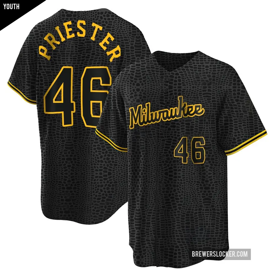 Youth Milwaukee Brewers ＃46 Quinn Priester Replica Black Snake Skin City Jersey