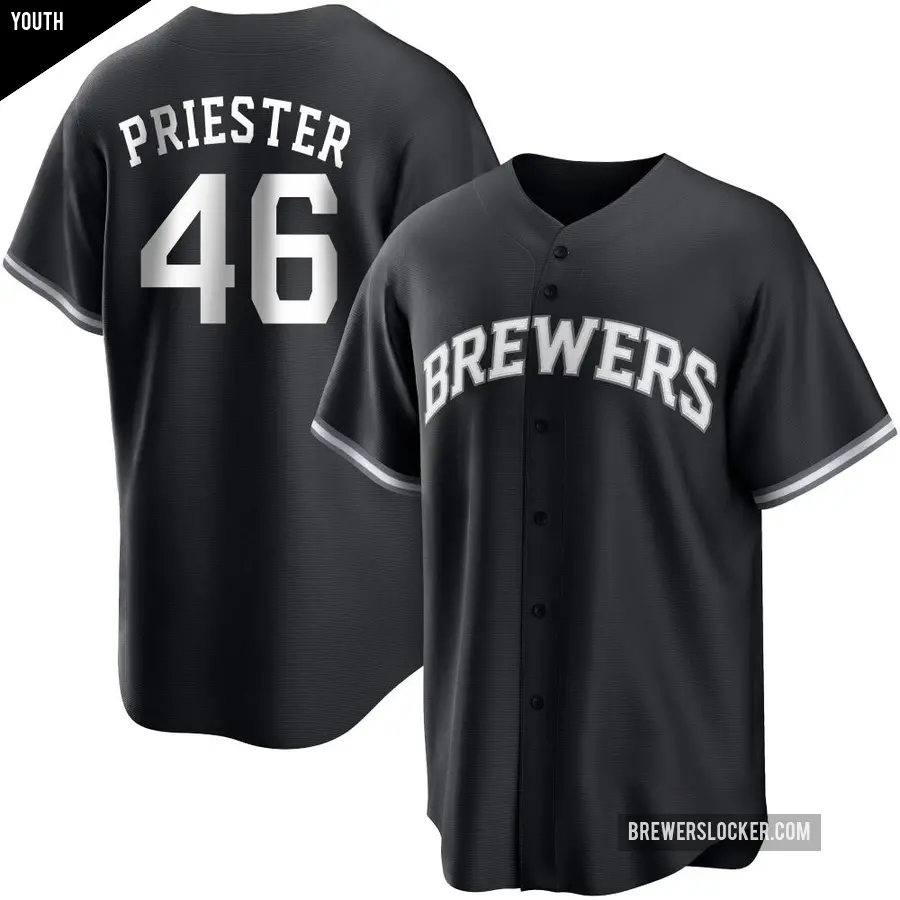 Youth Milwaukee Brewers ＃46 Quinn Priester Replica Black/White Jersey