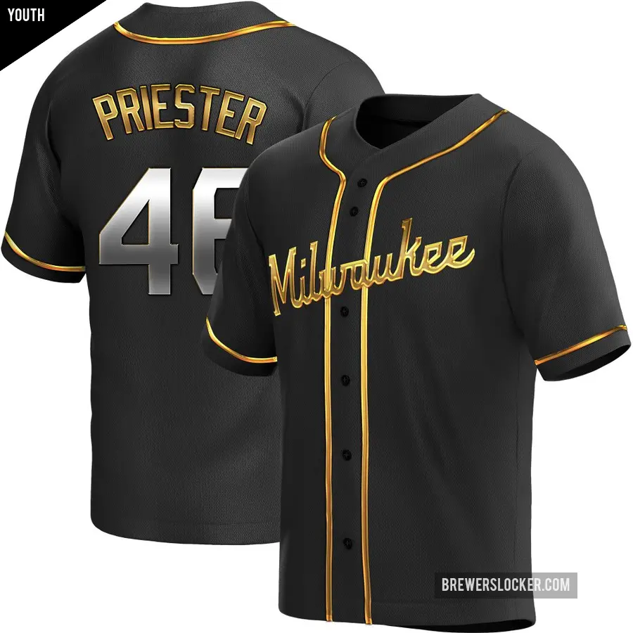 Youth Milwaukee Brewers ＃46 Quinn Priester Replica Gold Black en Alternate Jersey