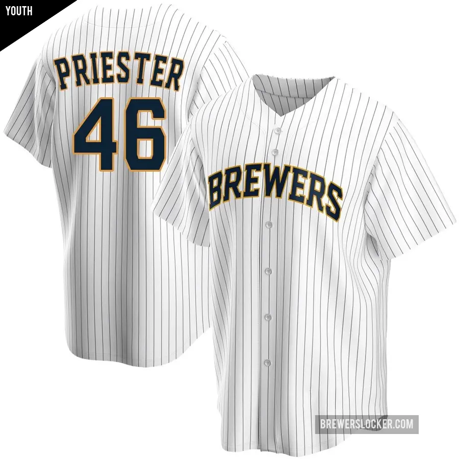 Youth Milwaukee Brewers ＃46 Quinn Priester Replica White Home Jersey