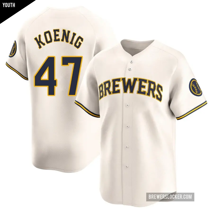 Youth Milwaukee Brewers ＃47 Jared Koenig Limited Cream Home Jersey