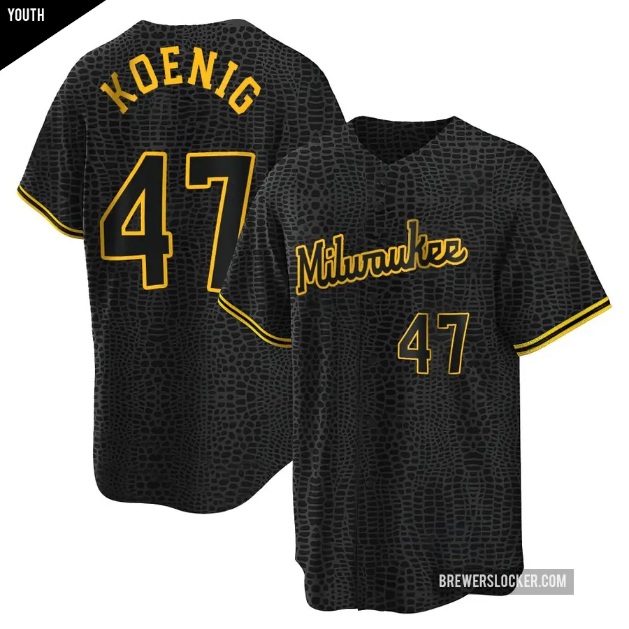 Youth Milwaukee Brewers ＃47 Jared Koenig Replica Black Snake Skin City Jersey