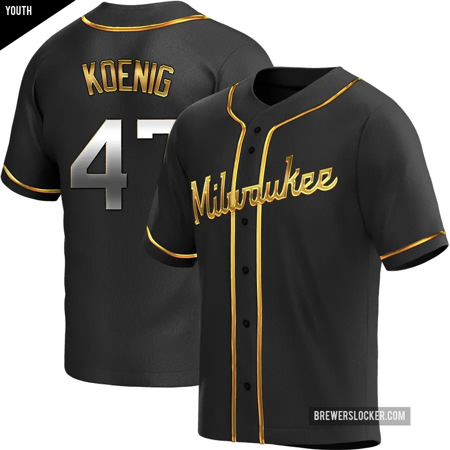 Youth Milwaukee Brewers ＃47 Jared Koenig Replica Gold Black en Alternate Jersey