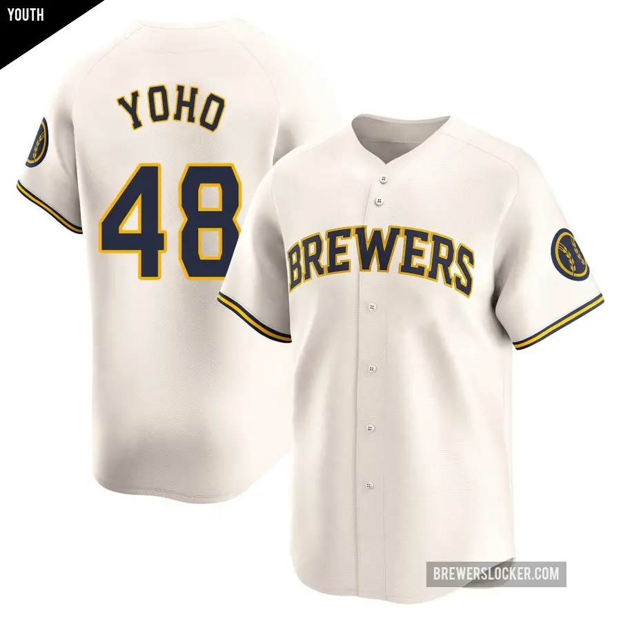 Youth Milwaukee Brewers ＃48 Craig Yoho Limited Cream Home Jersey