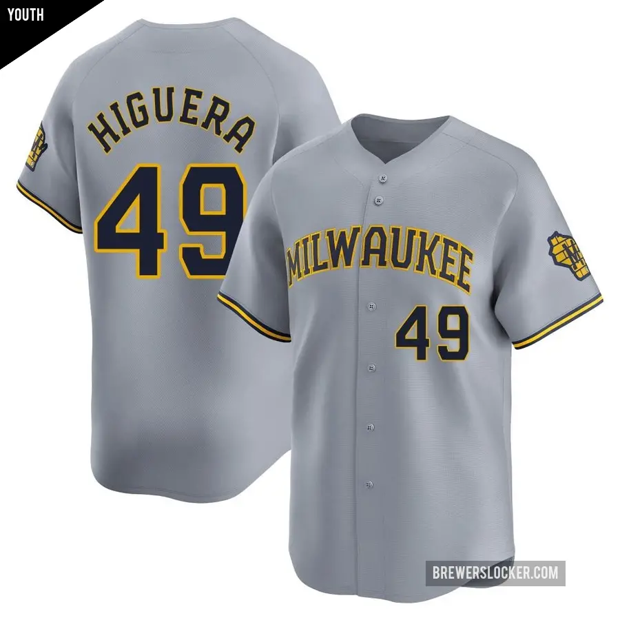 Youth Milwaukee Brewers ＃49 Teddy Higuera Limited Gray Away Jersey