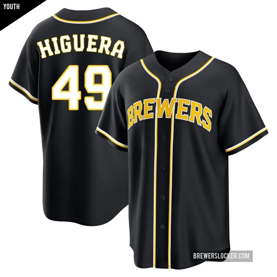 Youth Milwaukee Brewers ＃49 Teddy Higuera Replica Black Fashion Out Jersey