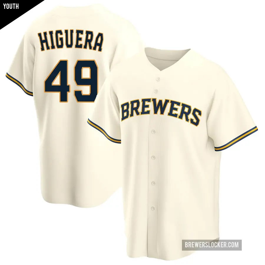 Youth Milwaukee Brewers ＃49 Teddy Higuera Replica Cream Home Jersey