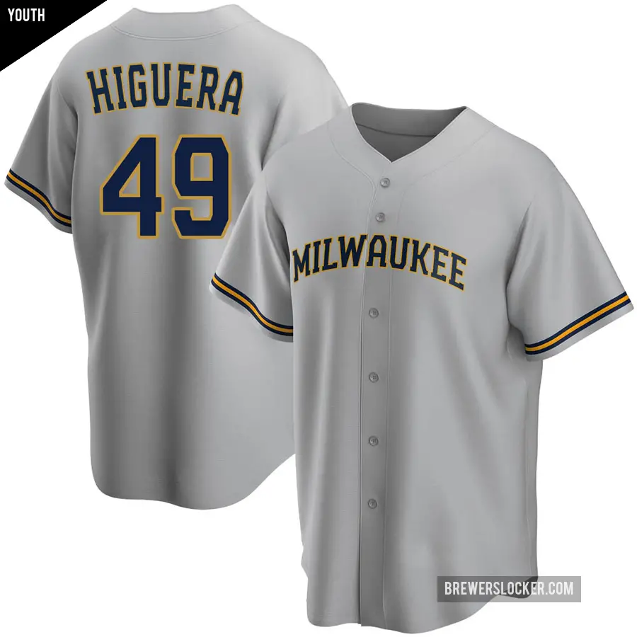 Youth Milwaukee Brewers ＃49 Teddy Higuera Replica Gray Road Jersey