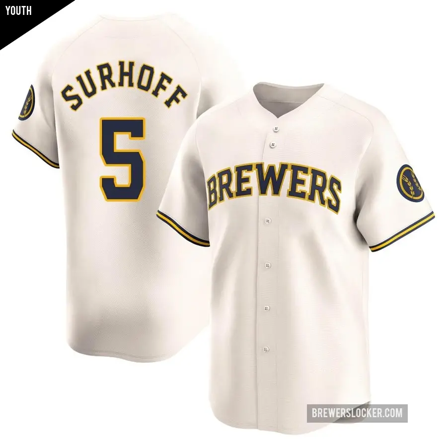 Youth Milwaukee Brewers ＃5 Bj Surhoff Limited Cream Home Jersey
