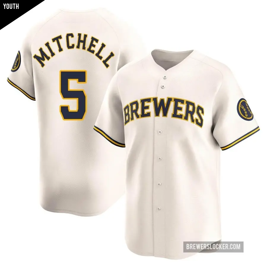 Youth Milwaukee Brewers ＃5 Garrett Mitchell Limited Cream Home Jersey
