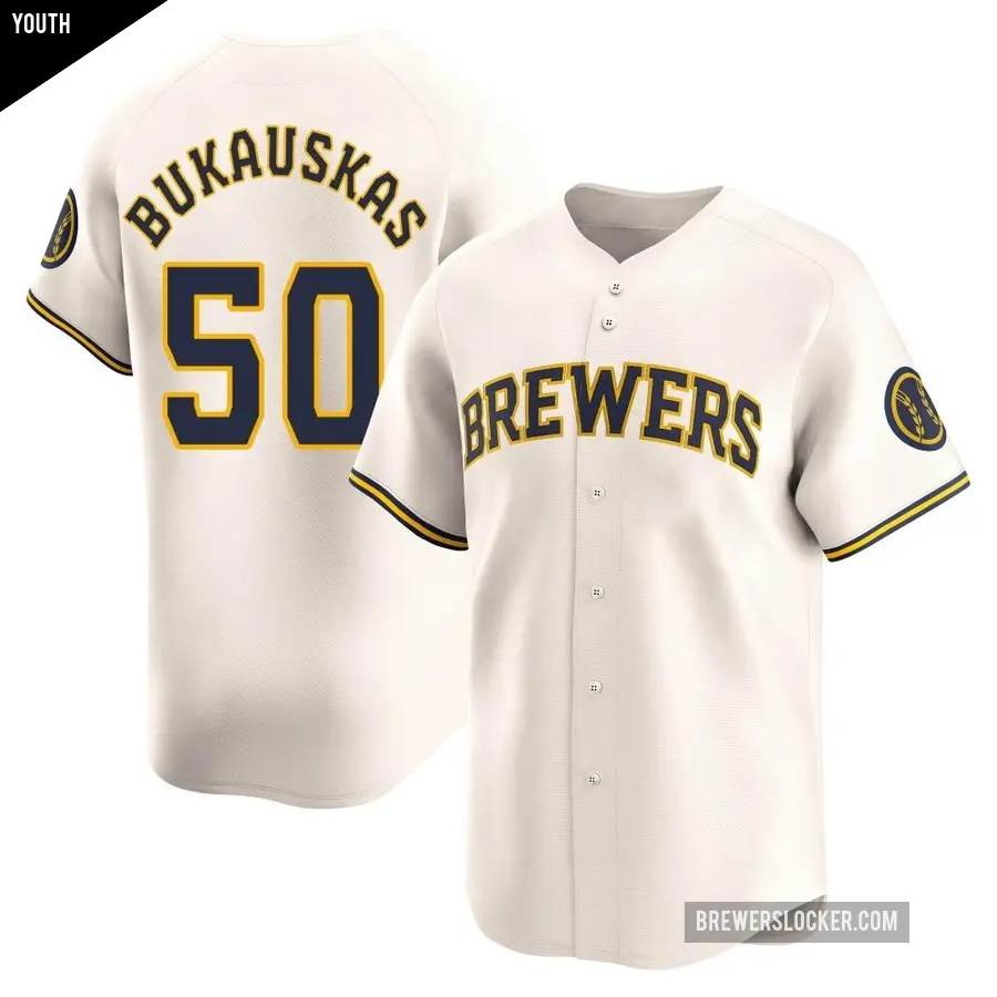 Youth Milwaukee Brewers ＃50 J.B. Bukauskas Limited Cream Home Jersey