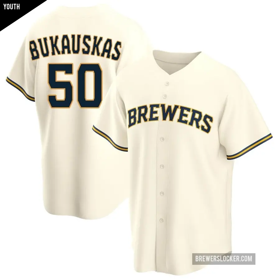 Youth Milwaukee Brewers ＃50 J.B. Bukauskas Replica Cream Home Jersey