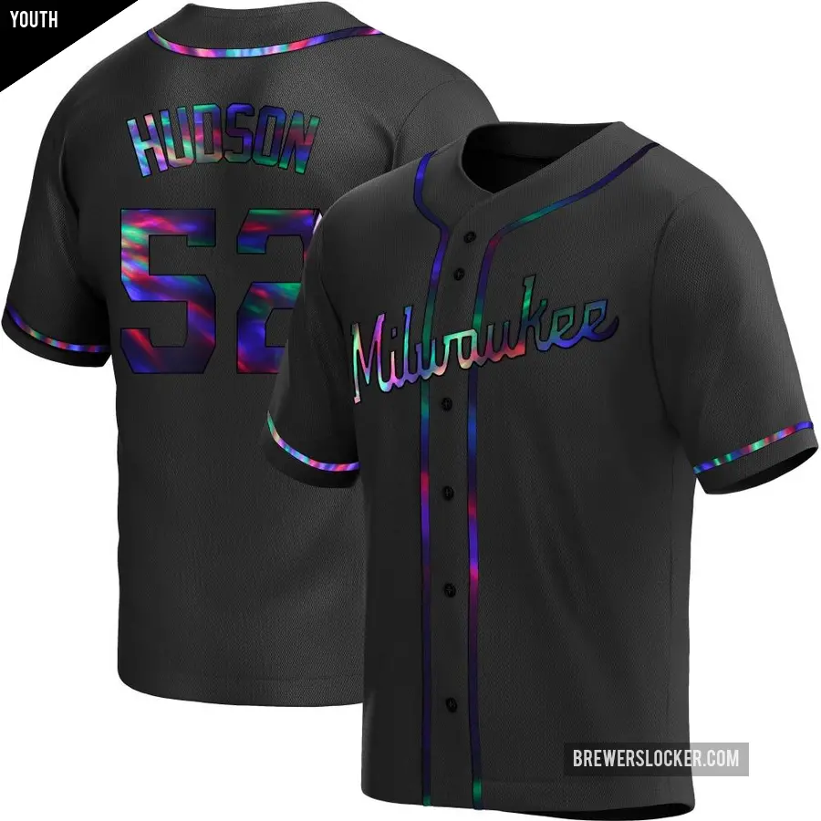 Youth Milwaukee Brewers ＃52 Bryan Hudson Replica Black Holographic Alternate Jersey