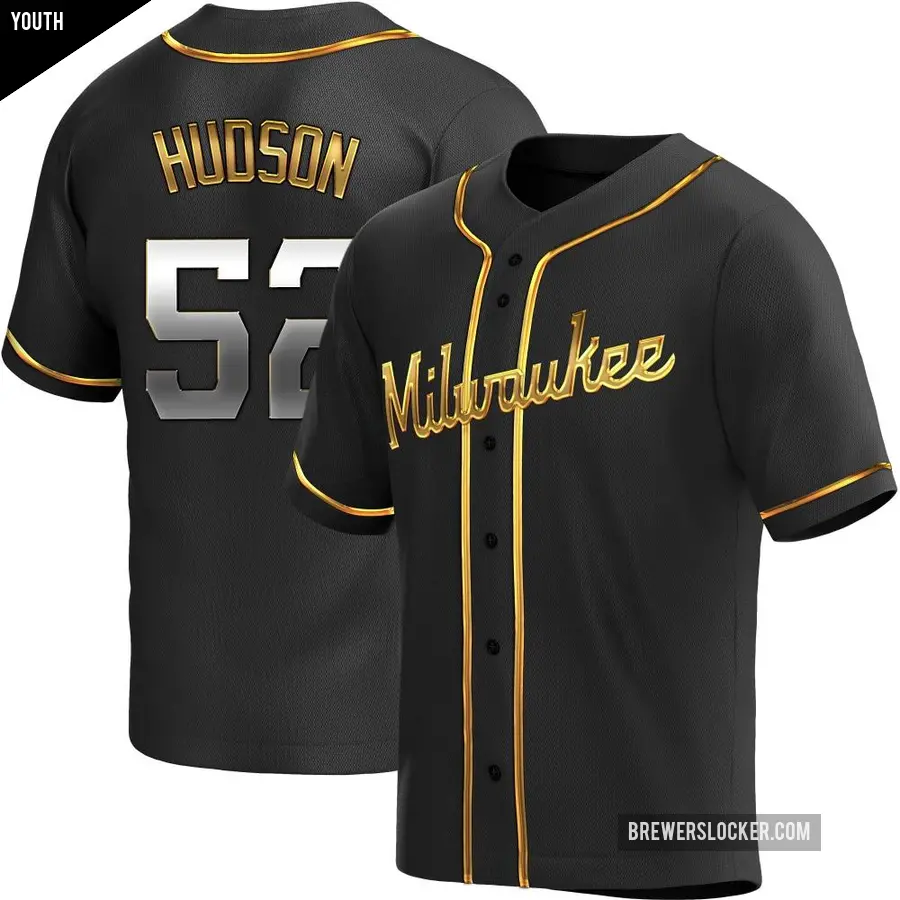 Youth Milwaukee Brewers ＃52 Bryan Hudson Replica Gold Black en Alternate Jersey