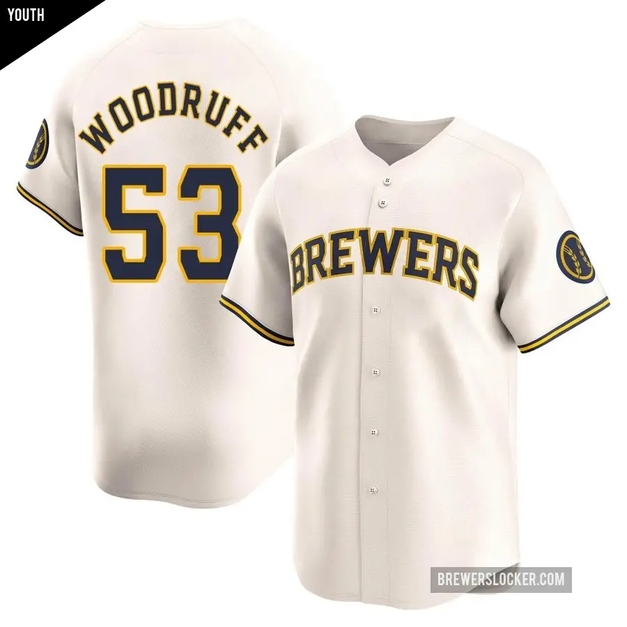 Youth Milwaukee Brewers ＃53 Brandon Woodruff Limited Cream Home Jersey