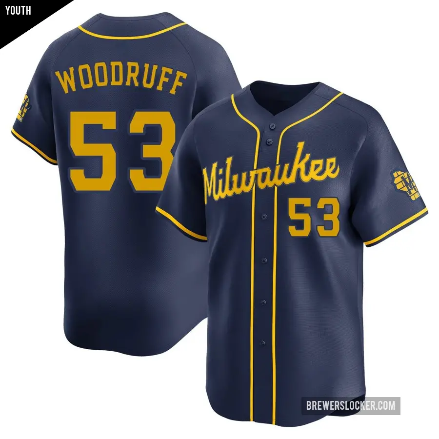 Youth Milwaukee Brewers ＃53 Brandon Woodruff Limited Navy Alternate Jersey